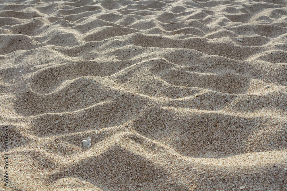 Beautiful horizontal texture of yellow sand with waves and shells is in the photo Beautiful horizontal texture of yellow sand with waves and shells is in the photo