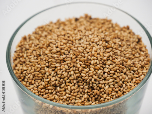 Toasted Sesame seeds in a glass cup