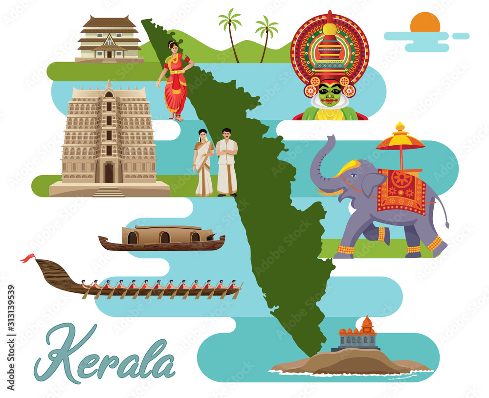 tourism and traditional culture with kerala map, india vector Stock Vector  Adobe Stock