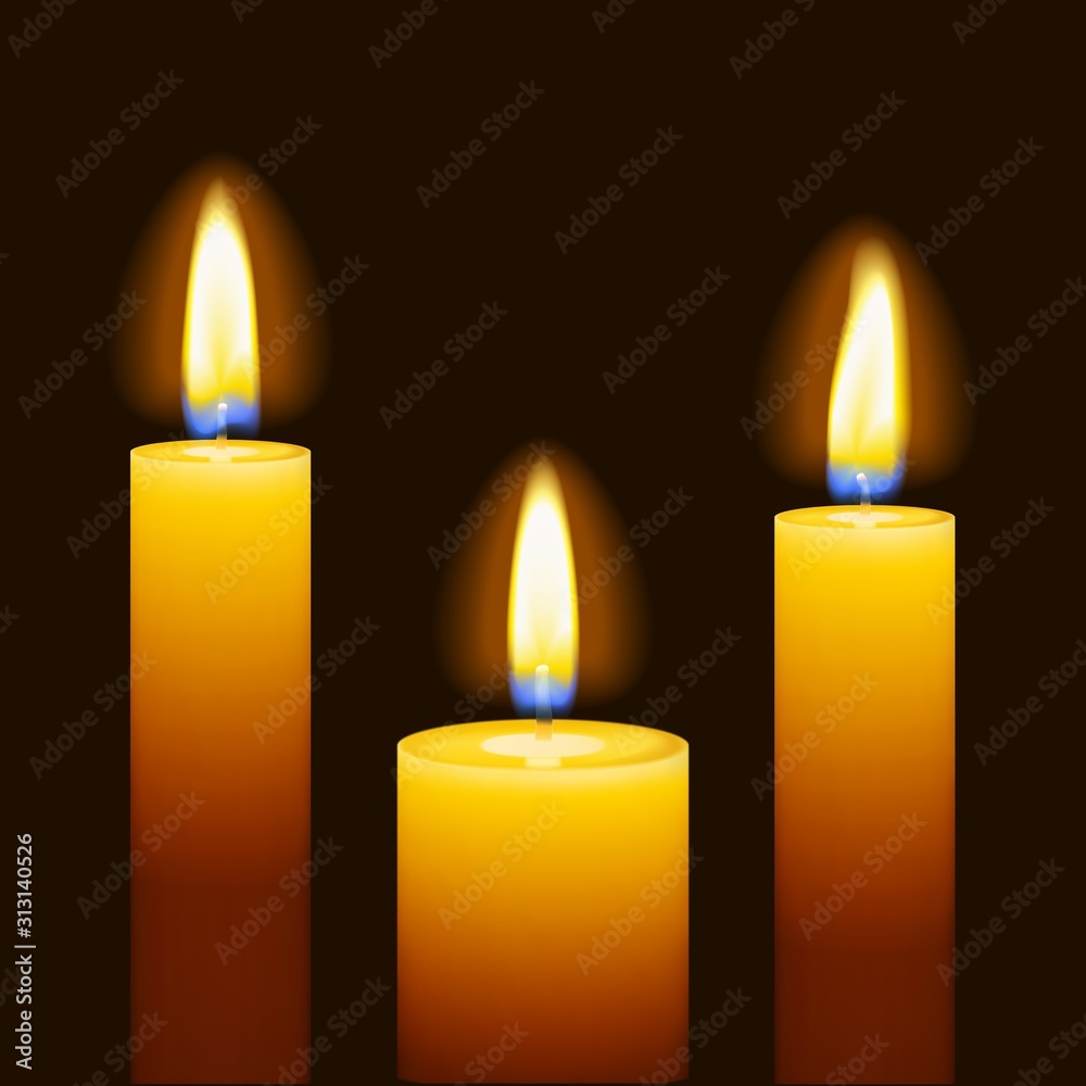 Set of three burning candles Set of three burning candles