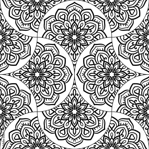Wallpaper Mural Abstract mandala fish scale seamless pattern. Ornamental tile, mosaic background. Floral patchwork infinity card. Arabic, Indian, ottoman motifs. Vector illustration.   Torontodigital.ca