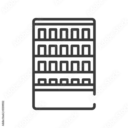 Medical shelf black line icon. Drug store. Sign for web page, mobile app, banner, social media. Pictogram UI UX user interface. Vector clipart. Editable stroke.