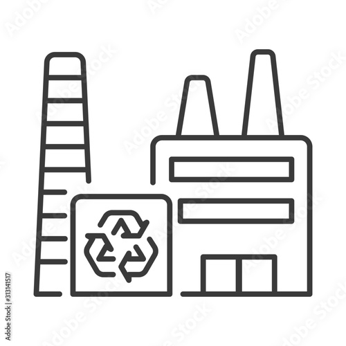 Garbage processing plant line black icon. Green manufacturing and ecology recycling producing. Environment protect vector pictogram. Button for web page, app. UI UX GUI design element. Editable stroke