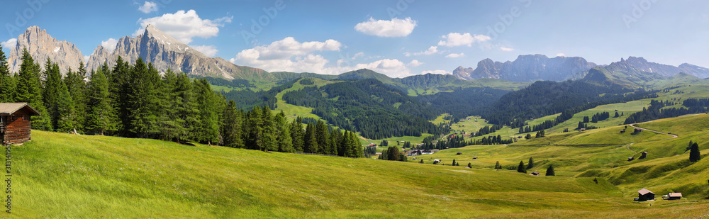 Mountain views from Alpe di Siusi or Seiser Alm, Dolomites Alps , Italy