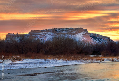 Sunset over Mountain and lake