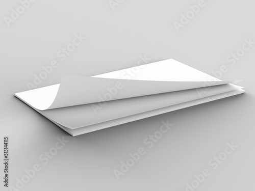 Empty paper sheets in A4 format. Ream of white paper. 3d illustration