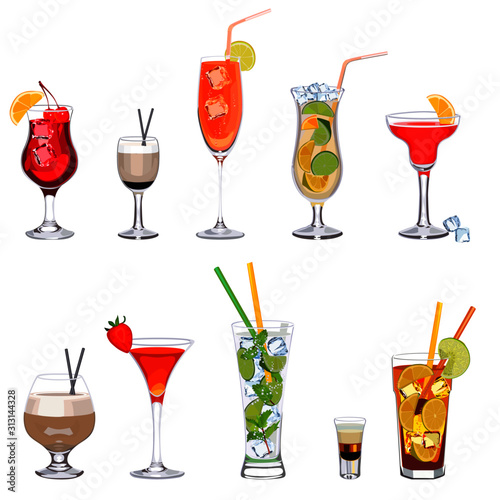 Bar drinks. Glasses with alcoholic cocktails.