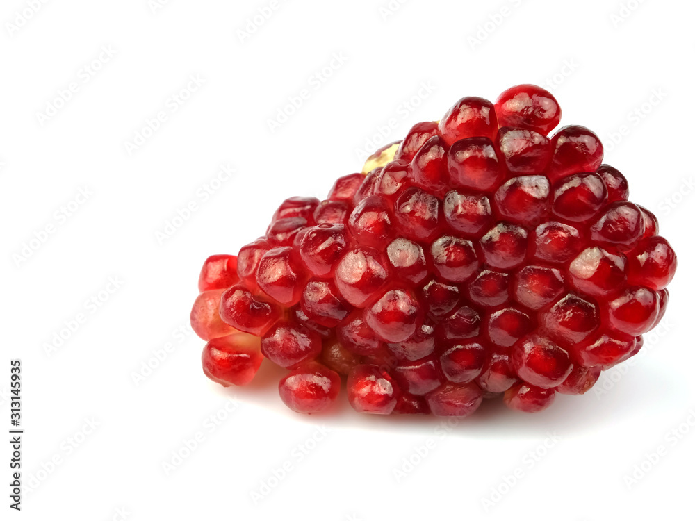 Fruit red pomegranate seeds, isolated on a white background, herbs, fruit kingdom. Fruit red pomegranate seeds, isolated on a white background, herbs, fruit kingdom.