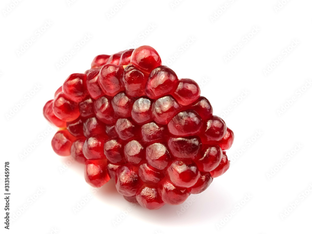 Fruit red pomegranate seeds, isolated on a white background, herbs, fruit kingdom. Fruit red pomegranate seeds, isolated on a white background, herbs, fruit kingdom.