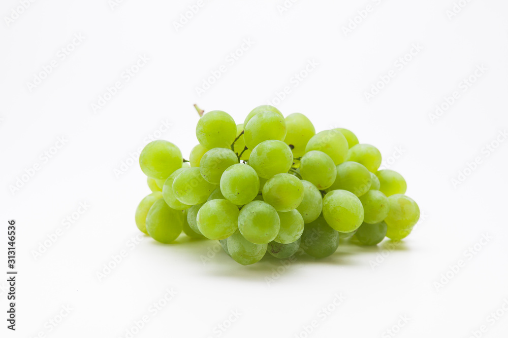 Bunch of green grapes isolated on a white 