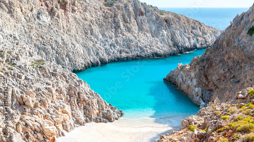 Seitan limania or Agiou Stefanou, the heavenly beach with turquoise water. Chania, Akrotiri, Crete photo