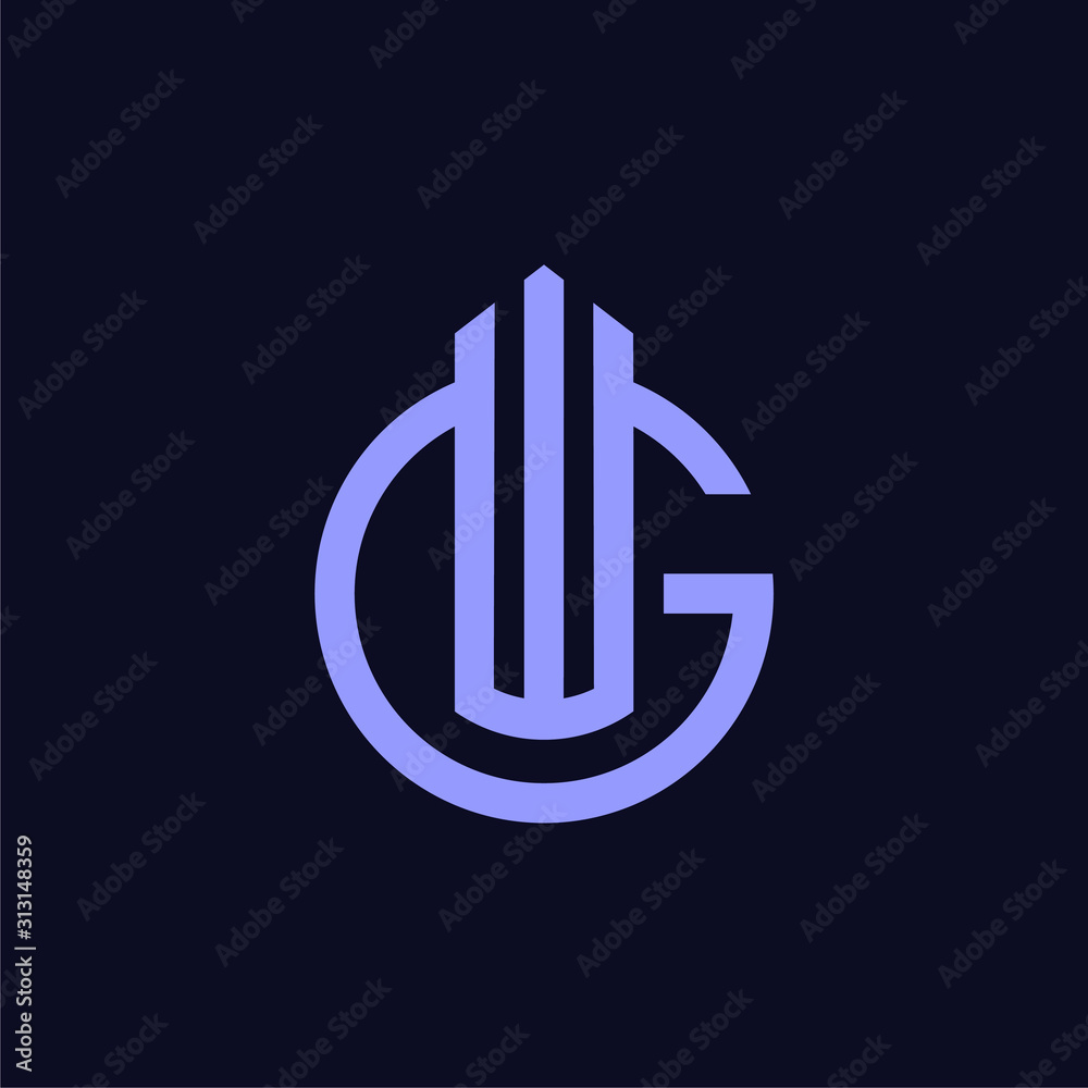 Initial letter WG logo template with circle line art symbol in flat ...