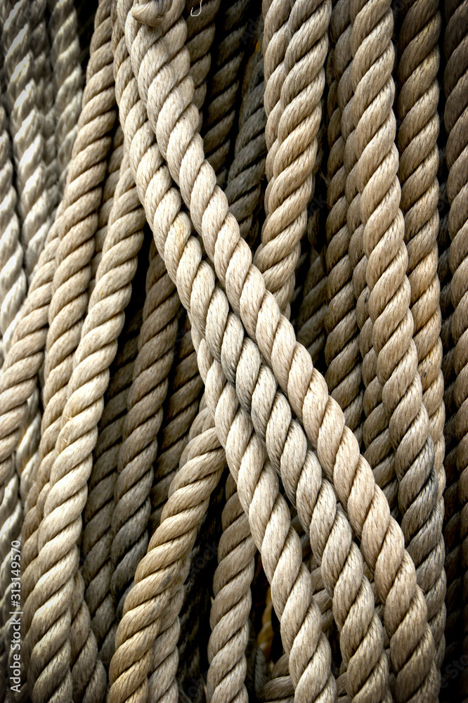 Coiled craft navy rope in seaport Coiled craft navy rope in seaport