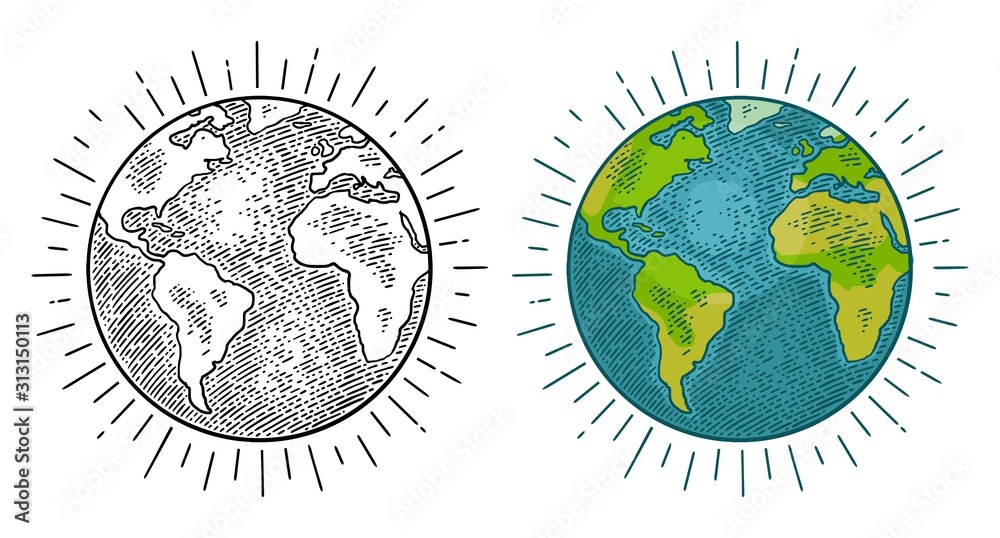 Naklejka Earth planet. Vector color vintage engraving illustration