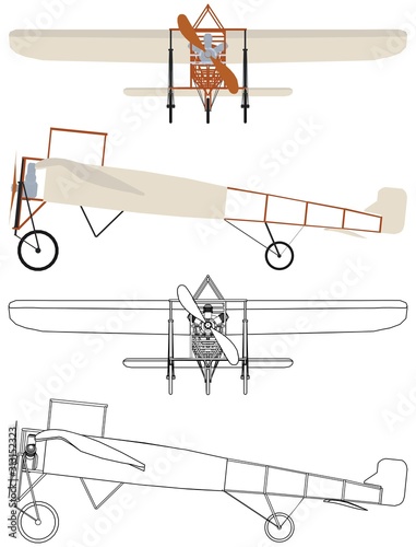 Bleriot plane colored and outline.