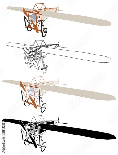 Bleriot plane colored and perspective view.