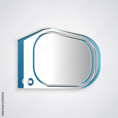 Paper cut Car mirror icon isolated on grey background. Paper art style. Vector Illustration
