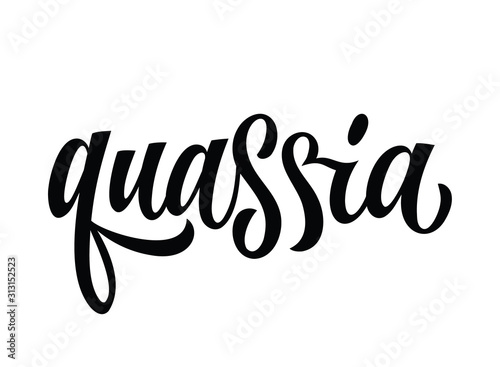 Hand drawn spice label - Quassia. Vector lettering design element. Isolated calligraphy script style word for labels, shop design, cafe decore etc photo
