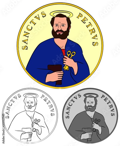 Saint Peter medal colored and outline.