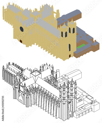 Westminster abbey colored perspective view.