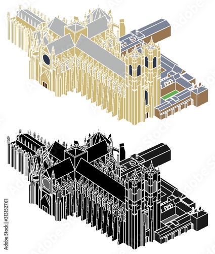 Westminster abbey colored perspective view and without outline.