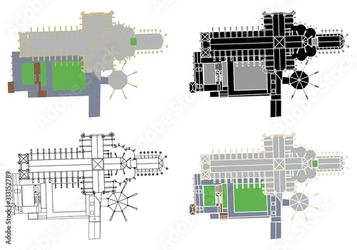 Westminster abbey colored and outline.