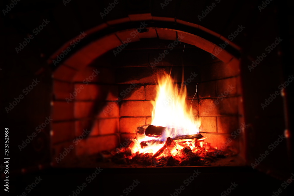 fire in the fireplace on new year's eve