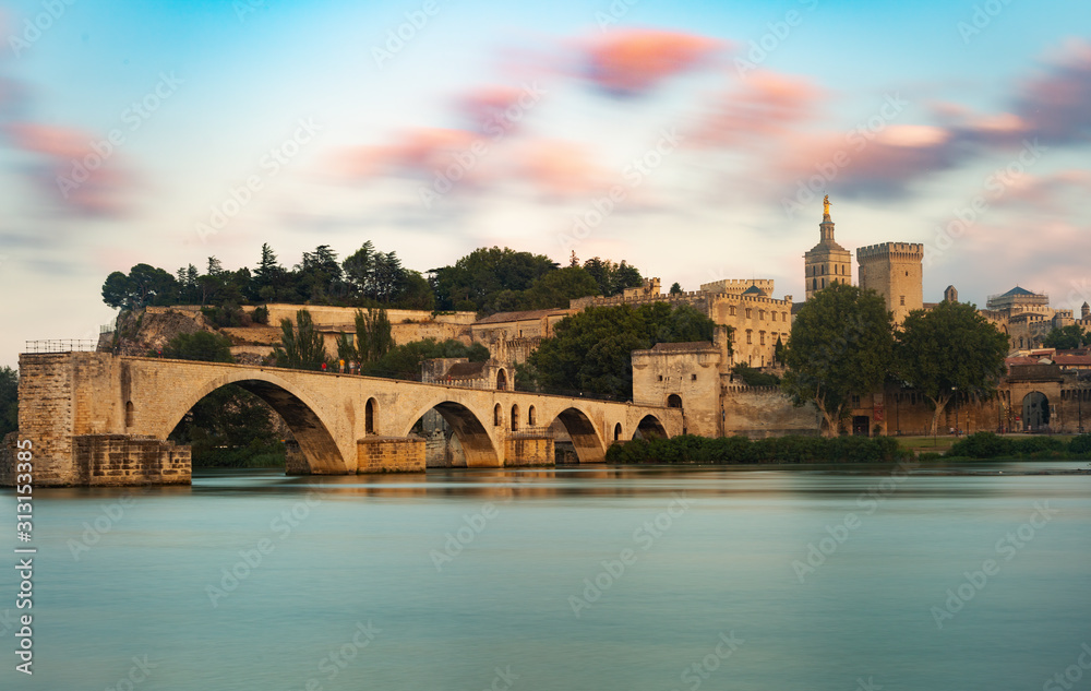 Avignon Bridge shot with a slow shutter speed at sunset
