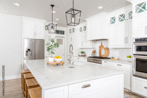 A beautiful modern farmhouse kitchen. photo