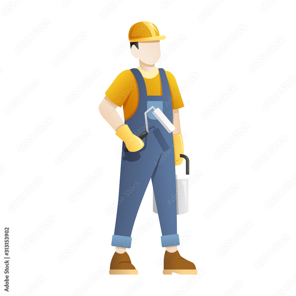 Construction worker hold paint equipment