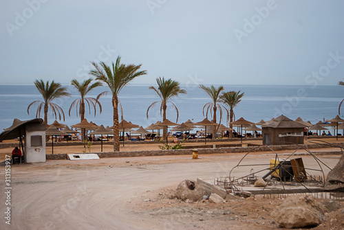Fototapeta Naklejka Na Ścianę i Meble -  Dirty beach in Egypt on the Red sea.