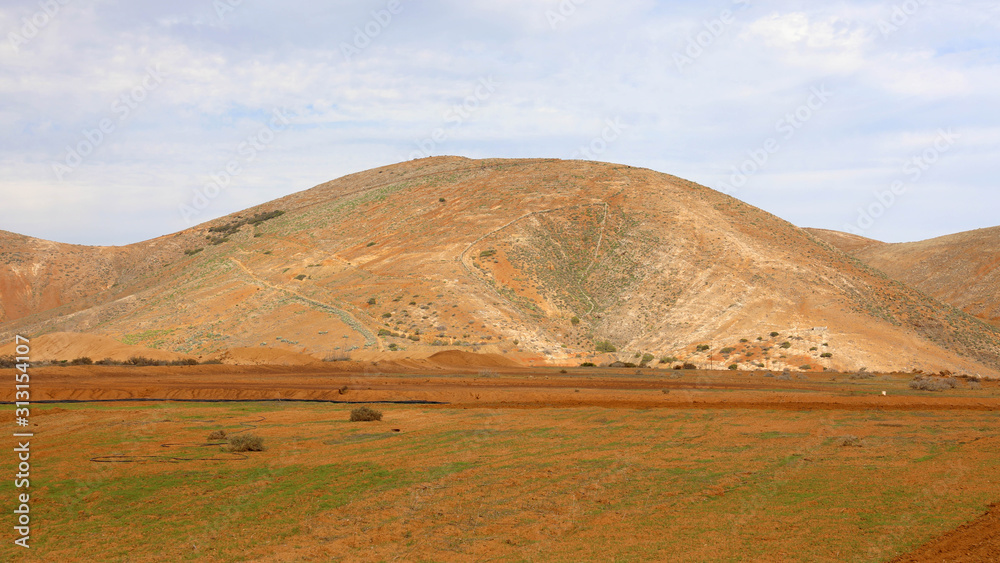 Beautiful panoramic view of arid hills in Fuerteventura, Canary Islands