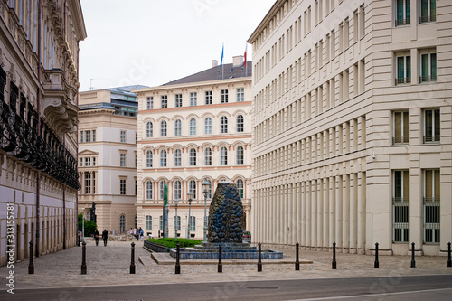 Austrian Federal Chancellery, or Bundeskanzleramt, or BKA on Ballhausplatz Square and Bundesministerium fur Inneres, or Ministry of Interior, or BMI on Herrengasse in Innere Stadt in Vienna in Austria