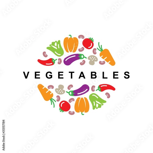 Vegetables logo design symbol vector template.Healthy organic food icon illustration