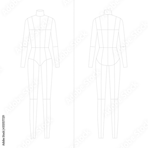 Fashion template for women body technical drawings. 
