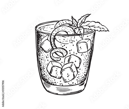 Mojito cocktail hand drawn.	