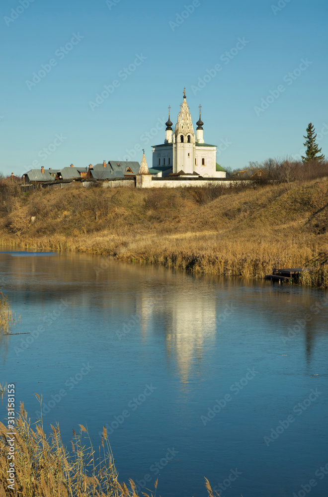 Kamenka river and church of Ascension in Suzdal. Vladimir oblast. Russia