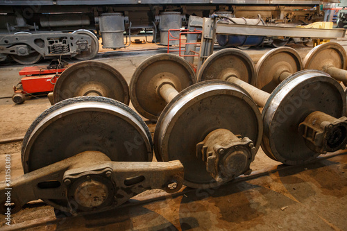 Worn-out wheelsets in a railway depot