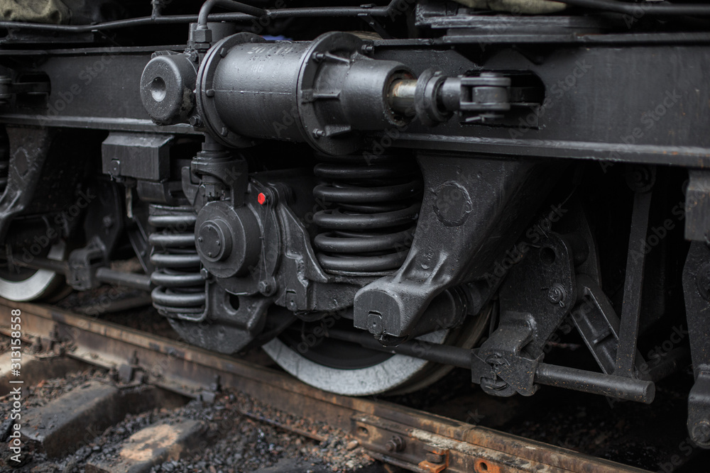 Wheel mechanisms of a diesel railway locomotive Wheel mechanisms of a diesel railway locomotive