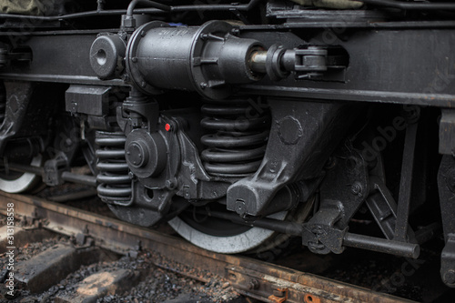 Wheel mechanisms of a diesel railway locomotive