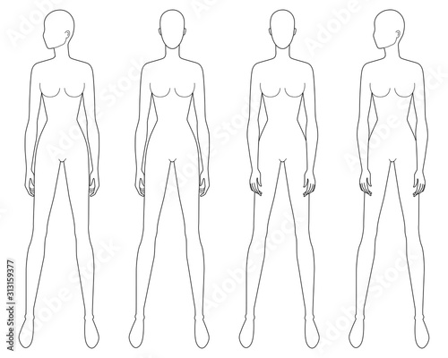 Fashion template of standing women in different poses. 