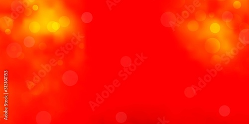 Light Orange vector background with bubbles. Glitter abstract illustration with colorful drops. New template for a brand book.