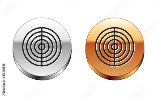 Black line Earth structure icon isolated on white background. Geophysics concept with earth core and section layers earth. Silver-gold circle button. Vector Illustration