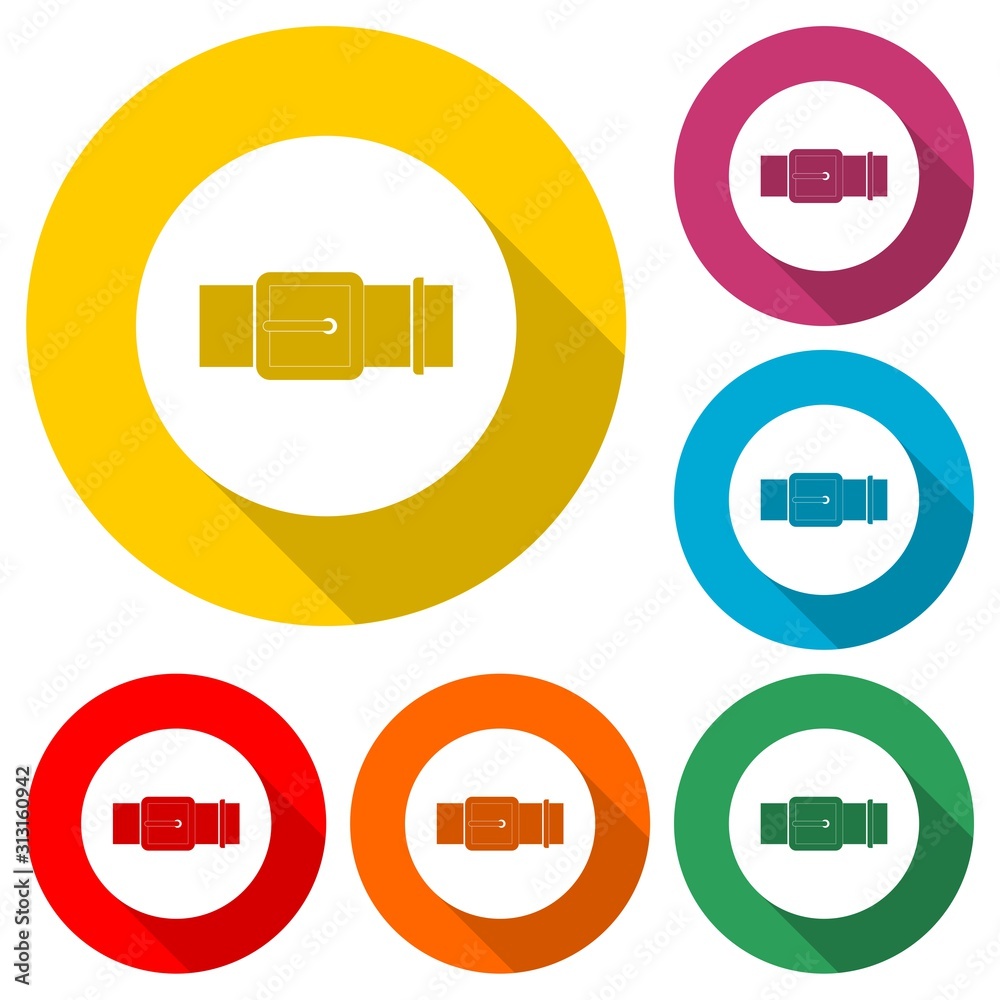 Leather belt icon isolated with long shadow Leather belt icon isolated with long shadow