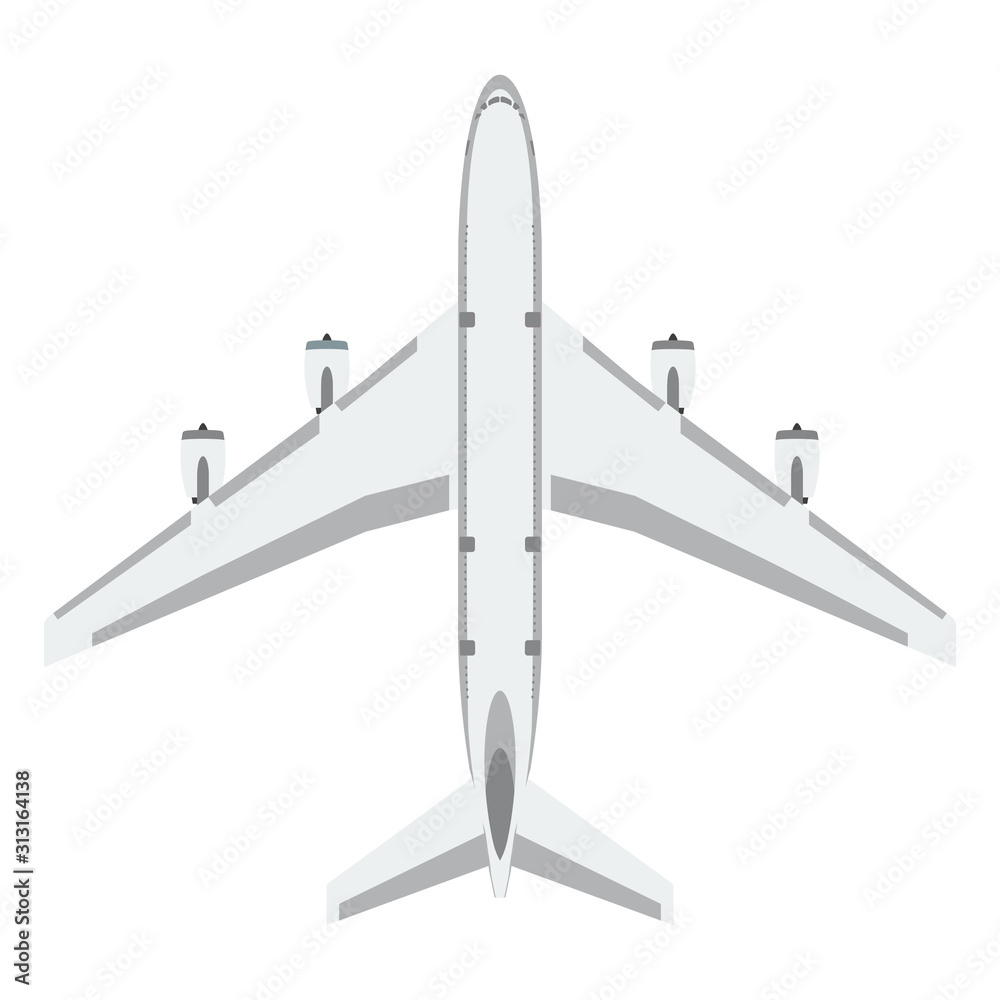 Top view on a commercial passenger plane. Vector. Top view on a commercial passenger plane. Vector.