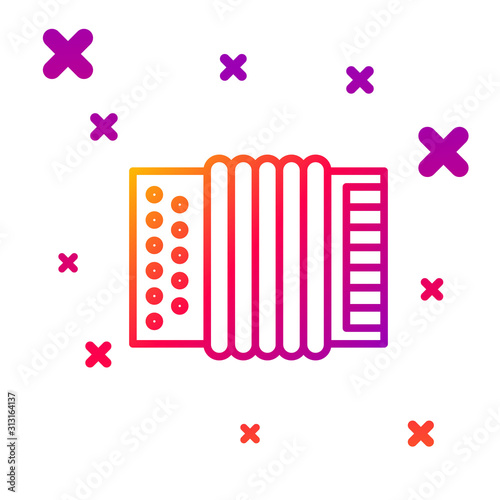 Color line Musical instrument accordion icon isolated on white background. Classical bayan, harmonic. Gradient random dynamic shapes. Vector Illustration