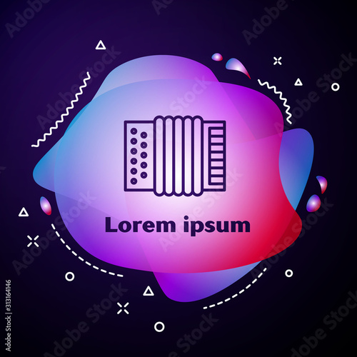 Purple line Musical instrument accordion icon isolated on blue background. Classical bayan, harmonic. Abstract banner with liquid shapes. Vector Illustration