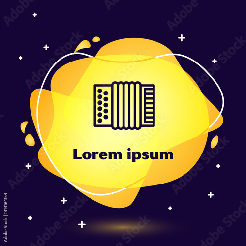 Black line Musical instrument accordion icon isolated on blue background. Classical bayan, harmonic. Abstract banner with liquid shapes. Vector Illustration