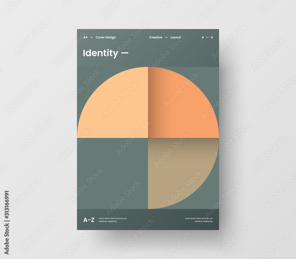 Plakat Amazing business presentation vector A4 vertical orientation front page mock up. Modern corporate report cover abstract geometric illustration design layout. Company identity brochure template.