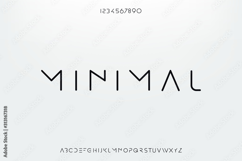 Plakat Minimal, czcionka alfabetu nauka abstrakcyjna technologii. cyfrowej przestrzeni typografii wektorowy ilustracyjny projekt